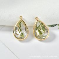 Brass Jewelry Pendants, with Resin, Teardrop, gold color plated, DIY, green, nickel, lead & cadmium free, 14x21mm, Sold By PC