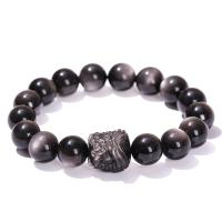 Silver Obsidian Bracelet, Unisex & different styles for choice, 10mm,12mm, Length:Approx 7 Inch, Sold By PC