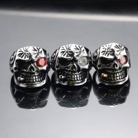 Titanium Steel Finger Ring Skull polished & micro pave cubic zirconia & for man US Ring Sold By PC