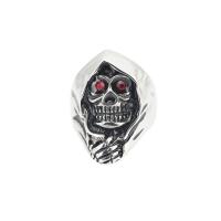 Titanium Steel Finger Ring Skull punk style & for man & with rhinestone original color 28.50mm US Ring Sold By PC