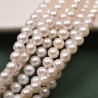 Naturliga sötvattenspärla lösa pärlor, Freshwater Pearl, Något rund, DIY, vit, 6-7mm, Såld Per Ca 37-39 cm Strand