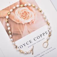 Freshwater Pearl Brass Chain Necklace, Pérolas de água doce, with cobre, joias de moda & para mulher, branco, 9-10mm, comprimento Aprox 50 cm, vendido por PC