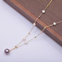 Freshwater Pearl Brass Chain Necklace, Pérolas de água doce, with cobre, with 5cm extender chain, joias de moda & para mulher, 5-6mm,11-12mm, comprimento Aprox 45 cm, vendido por PC