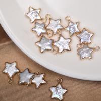 Freshwater Pearl Pendants, Star, gold color plated, DIY, white, 12-13mm, Sold By PC
