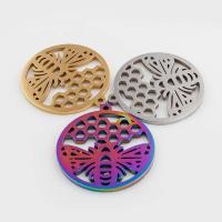 Stainless Steel Pendants, 304 Stainless Steel, Flat Round, Vacuum Ion Plating, vintage & DIY & hollow, more colors for choice, 27x25x1mm, Hole:Approx 1mm, Sold By PC