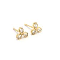 Cubic Zirconia Micro Pave Sterling Silver Earring 925 Sterling Silver Three Leaf Clover plated fashion jewelry & micro pave cubic zirconia & for woman nickel lead & cadmium free 7mm Sold By Pair