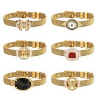 Evil Eye Jewelry Bracelet, 304 Stainless Steel, Vacuum Ion Plating, different styles for choice & for woman & with rhinestone, golden, Length:Approx 5.12-7.09 Inch, Sold By PC