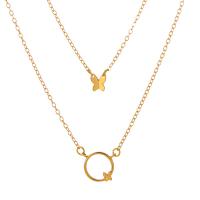 Multi Layer Necklace Zinc Alloy with 1.97inch extender chain Butterfly KC gold color plated Double Layer & fashion jewelry & for woman golden nickel lead & cadmium free Length Approx 15.16 Inch Sold By PC