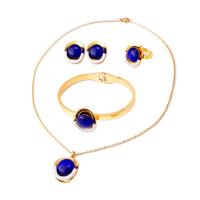 Jewelry Sets, Stud Earring & bangle & finger ring & necklace, Titanium Steel, plated, 4 pieces & for woman & with rhinestone, blue, Inner Diameter:Approx 64mm, Length:Approx 16.93 Inch, Sold By Set