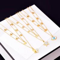 Titanium Steel Necklace, with Shell, with 1.97inch extender chain, plated, Double Layer & different styles for choice & for woman & with rhinestone, golden, Length:Approx 15.75 Inch, Approx 17.72 Inch, Sold By PC