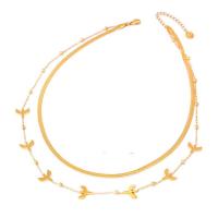 Titanstahl Halskette, mit Verlängerungskettchen von 1.97inch, plattiert, Doppelschicht & verschiedene Stile für Wahl & für Frau, goldfarben, Länge:ca. 15.75 ZollInch, ca. 17.72 ZollInch, verkauft von PC
