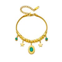 Titanium Steel Bracelet & Bangle, with turquoise, with 1.97inch extender chain, 18K gold plated, fashion jewelry & for woman, golden, 17x12mm, Sold Per Approx 5.9 Inch Strand