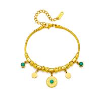 Bracelet d'acier titane, avec turquoise, avec 1.97inch chaînes de rallonge, Plaqué or 18K, bijoux de mode & pour femme, doré, 12x12mm, Vendu par Environ 6.3 pouce brin