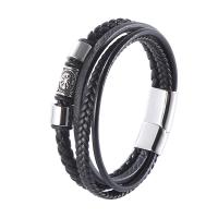 ПУ шнур браслеты, Искусственная кожа, с Нержавеющая сталь 304, Винтаж & различной длины для выбора & Мужский, черный, 12mm, продается PC