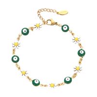 Evil Eye Jewelry Bracelet 304 Stainless Steel with 4cm extender chain Flower Vacuum Ion Plating fashion jewelry & evil eye pattern & for woman & enamel Length Approx 16 cm Sold By PC