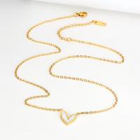 Collier d'acier titane, avec coquille, coeur, bijoux de mode & pour femme, doré, 12mm, Longueur:Environ 45-50 cm, Vendu par PC