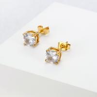 Titanium Steel  Earring, with Cubic Zirconia, Vacuum Ion Plating, fashion jewelry & for woman, golden, 6x17mm, Sold By Pair