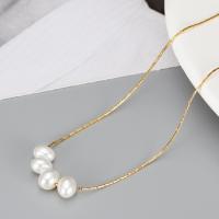 Titanium Steel Necklace with Plastic Pearl Vacuum Ion Plating fashion jewelry & for woman golden Length Approx 45-50 cm Sold By PC
