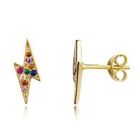 Cubic Zirconia Micro Pave Brass Earring Lightning Symbol plated micro pave cubic zirconia & for woman 12mm Sold By Pair