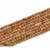 Goldstein Perlen, Goldsand, rund, DIY, braun, 3mm, verkauft per ca. 380 Millimeter Strang
