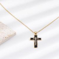 Cubic Zircon Micro Pave Brass Necklace Cross plated micro pave cubic zirconia & for woman & enamel golden Sold By PC