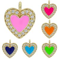 Rhinestone Brass Pendants Heart plated DIY & enamel & with rhinestone Sold By PC