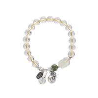 perles de citrine bracelet, avec Hetian Jade & laiton, bête sauvage Fabuleuse, Placage de couleur argentée, bijoux de mode & pour femme, 7.60mm, Longueur:Environ 7 pouce, Vendu par PC