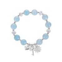 Aquamarine Bracelet with Austrian Crystal & Brass polished fashion jewelry & for woman 10mm Length Approx 7 Inch Sold By PC