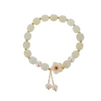 Hetian Jade Bracelet, with Plastic Pearl & Brass, Flower, fashion jewelry & for woman, 8x7mm, Length:Approx 7 Inch, Sold By PC