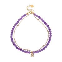 Amethyst Anklet, with Brass, Butterfly, Double Layer & fashion jewelry & for woman, 4mm, Length:Approx 9 Inch, Sold By PC