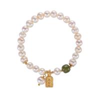 perle d'eau douce cultivée bracelet, avec laiton, bijoux de mode & pour femme, 7x6mm, Longueur Environ 7 pouce, Vendu par PC
