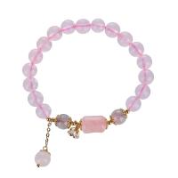 розовый кварц браслет, с Лунный камень & Латунь, ювелирные изделия моды & Женский, 8mm, длина:Приблизительно 7 дюймовый, продается PC