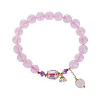 розовый кварц браслет, с Австрийский хрусталь & Латунь, ювелирные изделия моды & Женский, 8mm, длина:Приблизительно 7 дюймовый, продается PC