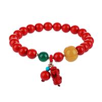 Cinnabar Bracelet, with Magnesite & Jade Yellow & Green Agate & Brass, Fabulous Wild Beast, Carved, fashion jewelry & for woman, 8mm, Length:Approx 7 Inch, Sold By PC