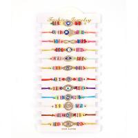 Zinc Alloy Bracelet Set with Polymer Clay & Polyester Cord Evil Eye plated Bohemian style & for woman & enamel & with rhinestone Length Approx 7-11 Inch Sold By Set