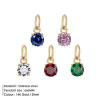 Stainless Steel Pendants, 316 Stainless Steel, Round, Vacuum Ion Plating, DIY & micro pave cubic zirconia, more colors for choice, 6x6mm, Sold By PC