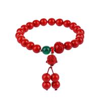 Cinnabar Bracelet, with Green Agate, Carved, fashion jewelry & for woman, 8mm, Length:Approx 7 Inch, Sold By PC