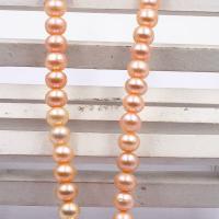 Naturlige ferskvands perle løs perler, Ferskvandsperle, Lidt rund, du kan DIY, lyserød, 7-8mm, Solgt Per Ca. 40 cm Strand
