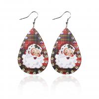 Christmas Earrings PU Leather with Zinc Alloy handmade Christmas Design & fashion jewelry & for woman & with rhinestone Sold By Pair