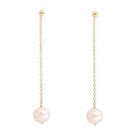 Freshwater Pearl Earrings, Brass, with Freshwater Pearl, real gold plated, fashion jewelry & for woman, golden, 7-8mm, Sold By Pair