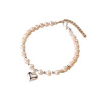 Freshwater Cultured Pearl Bracelet, Brass, with Freshwater Pearl, real gold plated, fashion jewelry & for woman, golden, Sold Per 18-22 cm Strand
