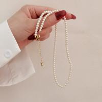 Freshwater Pearl Brass Chain Necklace, Pérolas de água doce, with cobre, with 5.5cm extender chain, feito à mão, joias de moda & para mulher, branco, vendido para 40 cm Strand