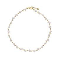 Freshwater Pearl Brass Necklace, with Brass, with 4cm extender chain, real gold plated, fashion jewelry & for woman, two different colored, Sold Per 39 cm Strand