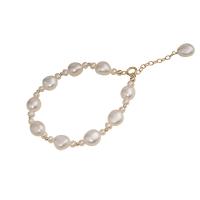 Freshwater Cultured Pearl Bracelet Freshwater Pearl with Brass real gold plated fashion jewelry & for woman two different colored Sold Per 18-22 cm Strand