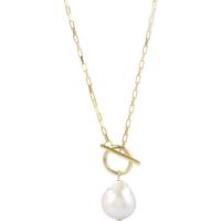 Freshwater Pearl Mässing Chain Necklace, med Mässing, äkta guldpläterad, mode smycken & för kvinna, två olikfärgade, Längd Ca 45 cm, Säljs av PC