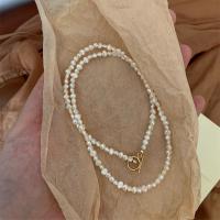 Freshwater Pearl Brass Chain Necklace, Pérolas de água doce, with cobre, feito à mão, joias de moda & Vario tipos a sua escolha & para mulher, branco, vendido para 38 cm Strand