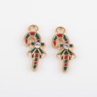 Tibetan Style Christmas Pendants, Christmas Candy Cane, gold color plated, Christmas Design & DIY & enamel & with rhinestone, mixed colors, 19.50x8x2.40mm, Hole:Approx 1.6mm, Approx 300PCs/Bag, Sold By Bag