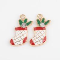 Tibetan Style Christmas Pendants, Christmas Sock, gold color plated, DIY & enamel & with rhinestone, mixed colors, 24.50x11.30x4.20mm, Hole:Approx 1.7mm, Approx 300PCs/Bag, Sold By Bag