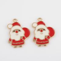 Tibetan Style Christmas Pendants, Santa Claus, gold color plated, DIY & enamel, red, 22.80x16.80x1.80mm, Hole:Approx 1.4mm, Approx 300PCs/Bag, Sold By Bag