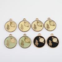 Zinc Alloy Enamel Pendants Flat Round gold color plated DIY Approx 1.9mm Approx Sold By Bag